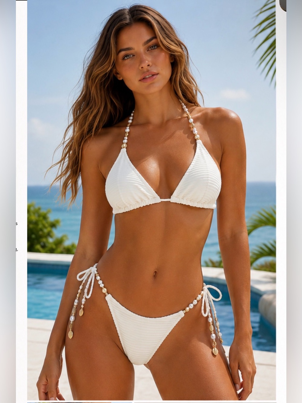 Beach Bunny Swimwear  White Pearls Ribbed Bikini Set Bridal  Pearl Shell Sz S